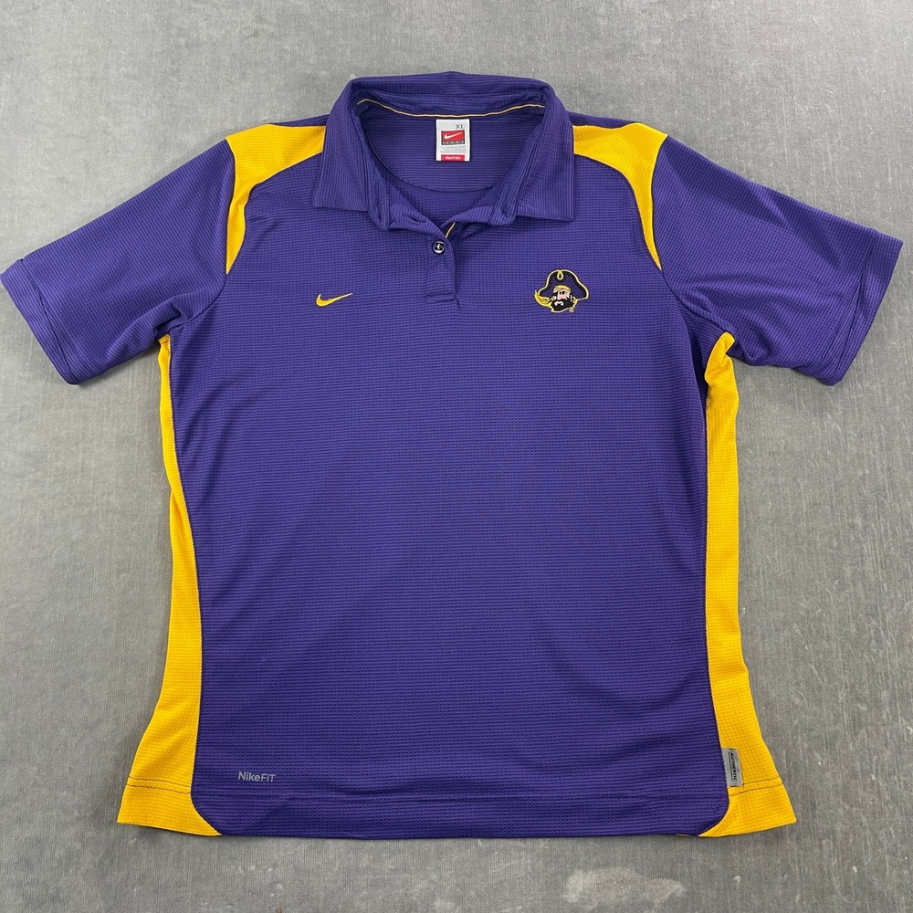 Vintage East Carolina Univ Pirates Nike Women XL Purple ECU Polo Shirt NikeFIT